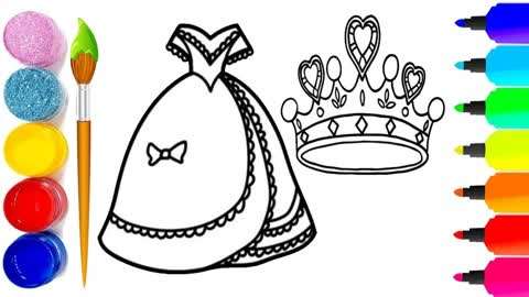绘制彩虹公主裙和皇冠,女生们都想拥有哦!儿童简笔画教程