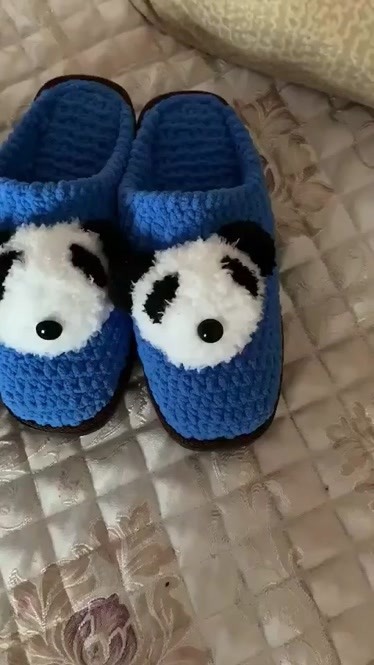 毛线拖鞋熊猫花样图片