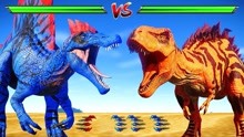 侏罗纪世界动画：霸王龙VS棘龙，恐龙对战动画