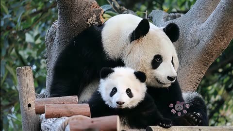 熊猫妈妈抱着宝宝太温馨,太可爱了
