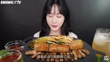 韩国ONHWA中字烤牛肠葱泡菜吃播咀嚼