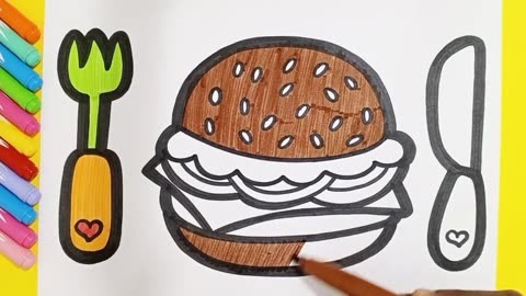 汉堡包的简笔画 彩色图片