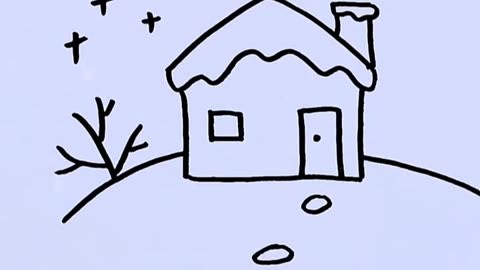 雪景简笔画房屋图片