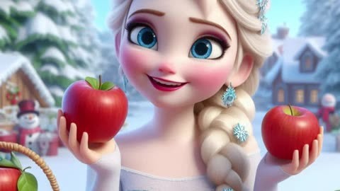 艾莎公主真的很喜欢吃苹果