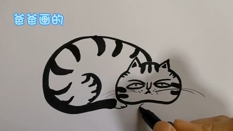 创意简笔画:一家三口画的小猫咪,你喜欢谁画的?